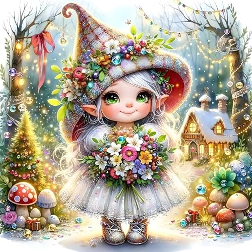 GDYEEH Mädchen Fee Diamond Painting Erwachsene, 5D Blumen Diamant Kunst Bilder Anfänger, DIY Runder Vollbohrer Zeichentrickfilm Diamanten Malerei Stickerei Kreuzstich Geschenke Home Wand Dekor 30x30cm von GDYEEH