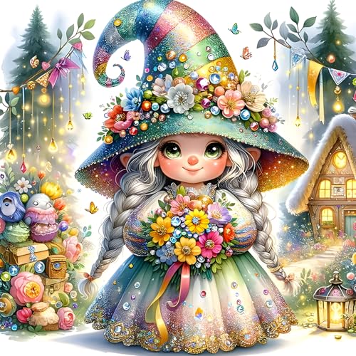 GDYEEH Mädchen Fee Diamond Painting Erwachsene, 5D Bunte Blumen Diamant Kunst Bilder Anfänger, DIY Runder Vollbohrer Traumland Diamanten Malerei Stickerei Kreuzstich Geschenke Home Wand Dekor 30x30cm von GDYEEH