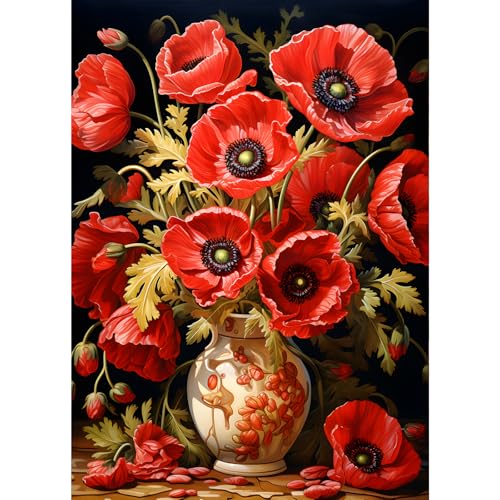 GDYEEH MohnBlumen Diamond Painting Erwachsene, 5D Poppy Diamant Kunst Bilder Anfänger, DIY Runder Vollbohrer Vase Diamanten Malerei Stickerei Kreuzstich Geschenke Home Wand Dekor 30x40cm von GDYEEH