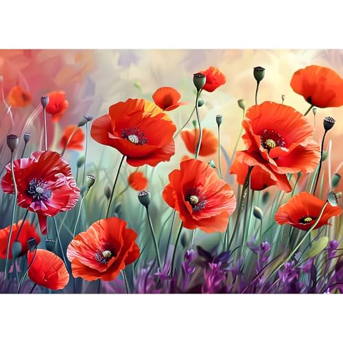 GDYEEH Mohnblumen Diamond Painting Erwachsene, 5D Rote Blumen Diamant Kunst Bilder Anfänger, DIY Runder Vollbohrer Mohn Diamanten Malerei Stickerei Kreuzstich Geschenke Home Wand Dekor 40x30 cm von GDYEEH