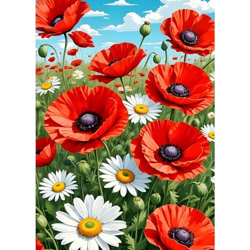 GDYEEH Mohnblumen Diamond Painting Kits Erwachsene, 5D Bunte Blumen Diamant Kunst Bilder Anfänger, DIY Runder Vollbohrer Kamille Diamanten Malerei Stickerei Geschenke Home Wand Dekor 30x40 cm von GDYEEH