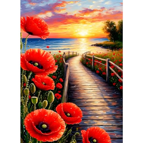 GDYEEH Mohnblumen Diamond Painting Kits Erwachsene, 5D Meeresuferbock Diamant Kunst Bilder Anfänger, DIY Runder Vollbohrer Sunset Diamanten Malerei Stickerei Geschenke Home Wand Dekor 30x40 cm GDYEEH Mohnblumen Diamond Painting Kits Erwachsene, 5D Meeresuferbock Diamant Kunst Bilder Anfänger, DIY Runder Vollbohrer Sunset Diamanten Malerei Stickerei Geschenke Home Wand Dekor 30x40 cm von GDYEEH