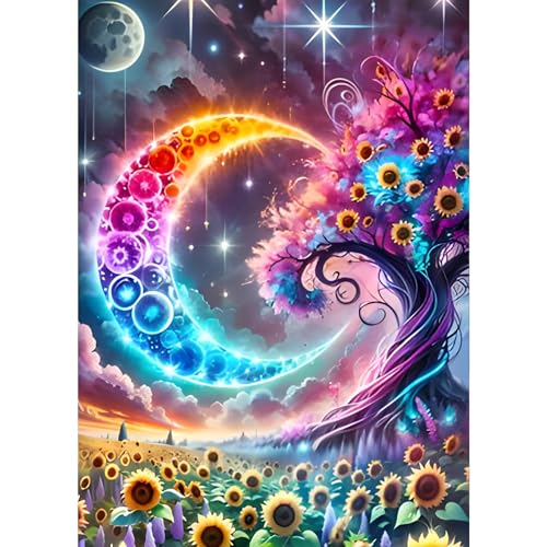 GDYEEH Mond Diamond Painting Erwachsene, 5D Baum Diamant Painting Bilder Anfänger, DIY Sonnenblumen Runder Vollbohrer Diamanten Malerei Stickerei Kreuzstich Geschenke Home Wand Dekor 30x40cm von GDYEEH