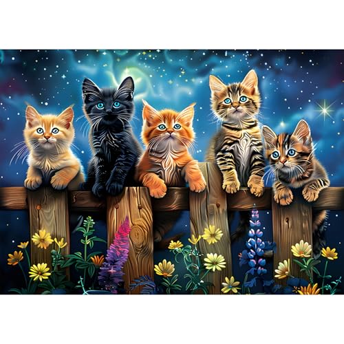 GDYEEH Niedliche Katze Diamond Painting Erwachsene, 5D Kätzchen Diamant Kunst Bilder Anfänger, DIY Blumen Runder Vollbohrer Diamanten Malerei Stickerei Kreuzstich Geschenke Home Wand Dekor 40x30cm von GDYEEH