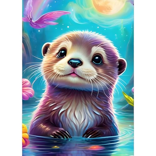 GDYEEH Niedlicher Otter Diamond Painting Erwachsene, 5D Otter Diamant Kunst Bilder Anfänger, DIY Fantasy Runder Vollbohrer Diamanten Malerei Stickerei Kreuzstich Geschenke Home Wand Dekor 30x40cm von GDYEEH