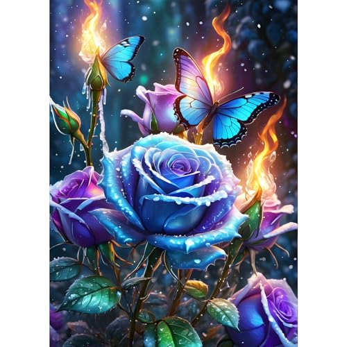 GDYEEH Rose Feuer Diamond Painting Erwachsene, 5D Schmetterling Diamant Kunst Bilder Anfänger, DIY Fantasie Runder Vollbohrer Diamanten Malerei Stickerei Kreuzstich Geschenke Home Wand Dekor 30x40cm von GDYEEH