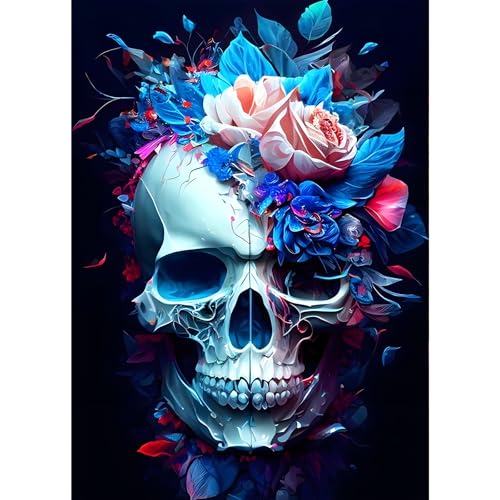 GDYEEH Schädel Skelett Diamond Painting Erwachsene, 5D Blumen Diamant Kunst Bilder Anfänger, DIY Runder Vollbohrer Horror Diamanten Malerei Stickerei Kreuzstich Geschenke Home Wand Dekor 30x40cm von GDYEEH
