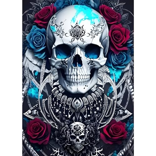 GDYEEH Schädel Skelett Diamond Painting Erwachsene, 5D Rosen Diamant Kunst Bilder Anfänger, DIY Runder Vollbohrer Horror Diamanten Malerei Stickerei Kreuzstich Geschenke Home Wand Dekor 30x40cm von GDYEEH