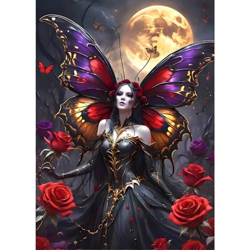 GDYEEH Schmetterling Diamond Painting Erwachsene, 5D Hexe Diamant Painting Bilder Anfänger, DIY Halloween Runder Vollbohrer Diamanten Malerei Stickerei Kreuzstich Geschenke Home Wand Dekor 30x40cm von GDYEEH