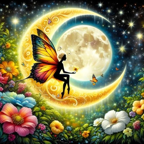 GDYEEH Schmetterling Fee Diamond Painting Erwachsene, 5D Mond Diamant Kunst Bilder Anfänger, DIY Runder Vollbohrer Bunte Blumen Diamanten Malerei Stickerei Kreuzstich Geschenke Home Wand Dekor 30x30cm von GDYEEH