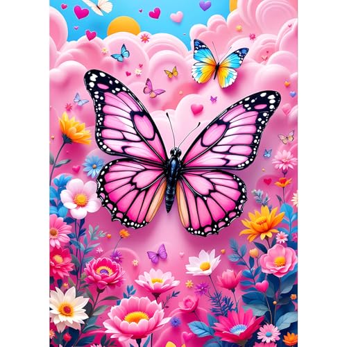 GDYEEH Schmetterlinge Diamond Painting Erwachsene, 5D Rosa Wolken Diamant Kunst Bilder Anfänger, DIY Blumen Runder Vollbohrer Diamanten Malerei Stickerei Kreuzstich Geschenke Home Wand Dekor 30x40cm von GDYEEH