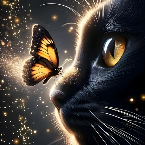 GDYEEH Schwarze Katze Diamond Painting Erwachsene, 5D Cat Diamant Kunst Bilder Anfänger, DIY Runder Vollbohrer Schmetterling Diamanten Malerei Stickerei Kreuzstich Geschenke Home Wand Dekor 30x30 cm GDYEEH Schwarze Katze Diamond Painting Erwachsene, 5D Cat Diamant Kunst Bilder Anfänger, DIY Runder Vollbohrer Schmetterling Diamanten Malerei Stickerei Kreuzstich Geschenke Home Wand Dekor 30x30 cm von GDYEEH