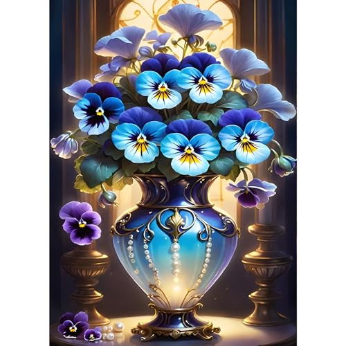 GDYEEH Stiefmütterchen Diamond Painting Erwachsene, 5D Blumen Diamant Kunst Bilder Anfänger, DIY Runder Vollbohrer Vintage-Vase Diamanten Malerei Stickerei Kreuzstich Geschenke Home Wand Dekor 30x40cm von GDYEEH