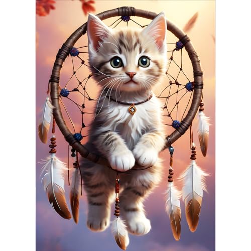 GDYEEH Traumfänger Diamond Painting Erwachsene, 5D Kätzchen Diamant Kunst Bilder Anfänger, DIY Runder Vollbohrer Fantasie Diamanten Malerei Stickerei Kreuzstich Geschenke Home Wand Dekor 30x40 cm von GDYEEH