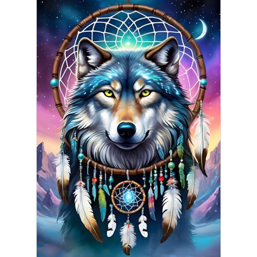 GDYEEH Traumfänger Diamond Painting Erwachsene, 5D Wolf Diamant Kunst Bilder Anfänger, DIY Traumland Runder Vollbohrer Diamanten Malerei Stickerei Kreuzstich Geschenke Home Wand Dekor 30x40cm von GDYEEH
