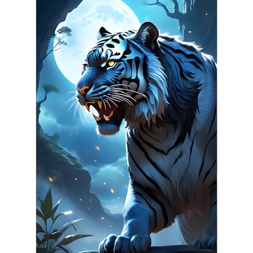 GDYEEH Wütender Tiger Diamond Painting Erwachsene, 5D Mondnacht Diamant Kunst Bilder Anfänger, DIY Runder Vollbohrer Traumland Diamanten Malerei Stickerei Geschenke Home Wand Dekor 30x40 cm von GDYEEH