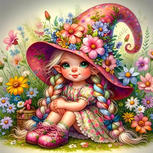 GDYEEH Zeichentrickfilm Elfe Diamond Painting Erwachsene, 5D Bunte Blumen Diamant Kunst Bilder Anfänger, DIY Runder Vollbohrer Diamanten Malerei Stickerei Kreuzstich Geschenke Home Wand Dekor 30x30cm von GDYEEH