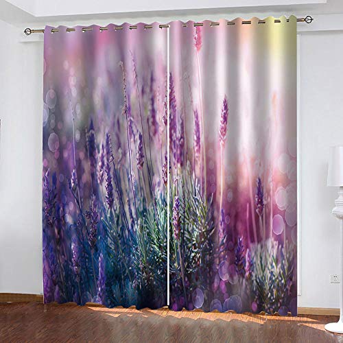 GDYRBY 3D Digitaldruck Traum Lavendel Druck Muster Vorhang, Verdunkelungsvorhang Ösenschal Wärmeisolierung Vorhänge Fensterdekoration Für Wohnzimmer Schlafzimmer Kinderzimmer 300X280cm(HxB) von GDYRBY
