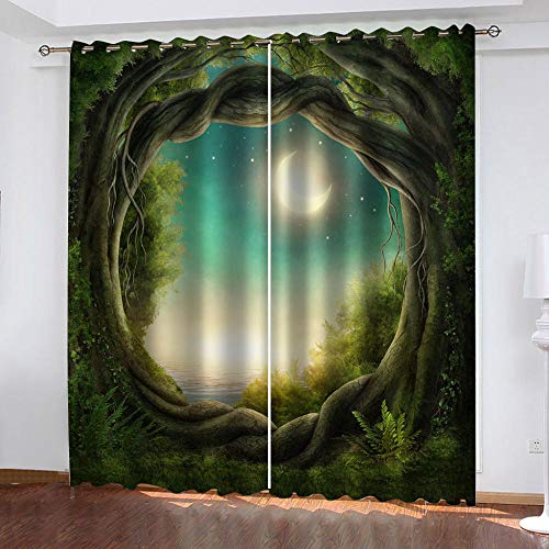 GDYRBY 3D Druck Blick Auf Die Alten Bäume Im Dschungel Muster Verdunklungsvorhänge Kinderzimmer Junge Mädchen Blickdichte Vorhänge 220X210cm(HxB) 2Er Set Gardinen Mit Ösen Wohnzimmer Modern Fensterde von GDYRBY