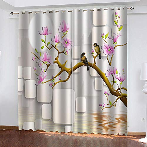 GDYRBY 3D Druck Geprägte Vogelkunst Muster Verdunklungsvorhänge Kinderzimmer Junge Mädchen Blickdichte Vorhänge 220X210cm(HxB) 2Er Set Gardinen Mit Ösen Wohnzimmer Modern Fensterdekoration von GDYRBY