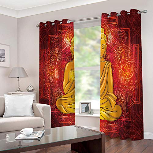 GDYRBY Verdunkelungsvorhang Wohnzimmer Vorhang Blickdicht 3D Hd Druck Mandala Indische Buddha-Statue Muster Ösenschal 2Er Set 280X260cm(HxB) Gardinen Kinderzimmer Thermovorhang Schallschutz Vorhänge von GDYRBY