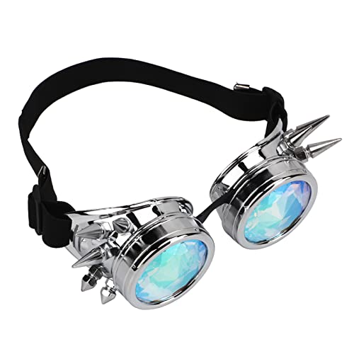 GDZTBS Azusumi Steampunk-Brille, Retro-PC-ABS mit Elastischem Band, Kaleidoskop-Rave-Brille für Party (Glänzendes Silber) von GDZTBS