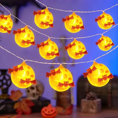 GEARLITE Halloween Deko Innen, 3Meters 20 LED Halloween Lichterkette mit Batterie Outdoor Kürbis Deko, IP65 Wasserdicht, 2 Modi Warmweiß Helloween Dekoration Lichterketten für Außen Garten, Fenster von GEARLITE