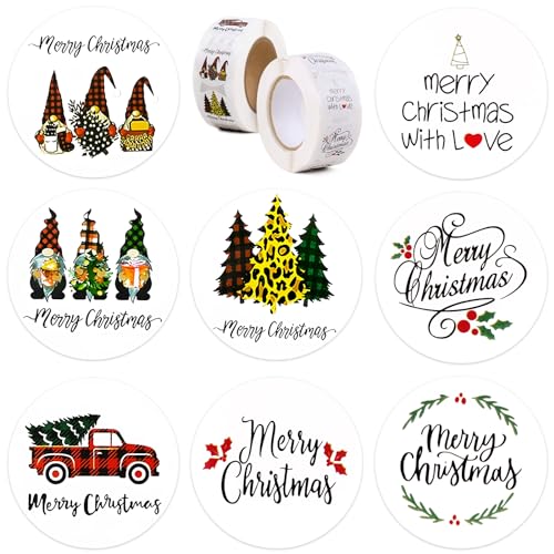 1000 Stück (8 Muster) 2,5cm Weihnachtsaufkleber selbstklebend Weihnachtssticker Merry Christmas Sticker Aufkleber Geschenkaufkleber für Weihnachten Geschenk von GEBETTER