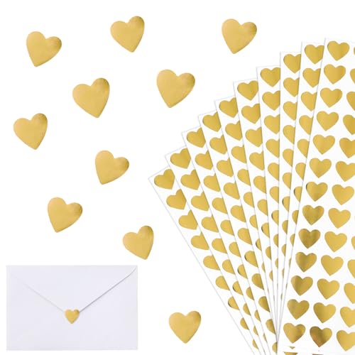 1170 Stück Glitzer Herz Aufkleber Selbstklebend Herzform Sticker Etiketten für Valentinstag Ostern Hochzeit Gästebuch Geschenkbeutel DIY Handwerk Scrapbooking Umschlagsiegel Dekoration (Gold) von GEBETTER