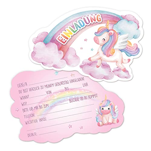 GEBETTER 12 Einhorn Regenbogen Einladungskarten zum Kindergeburtstag 14 x 9 cm Geburtstag Party Einladung Einschulung für Mädchen und Jungen Geburtstagseinladungen Kinder Geburtstagsfeier Kinderparty von GEBETTER