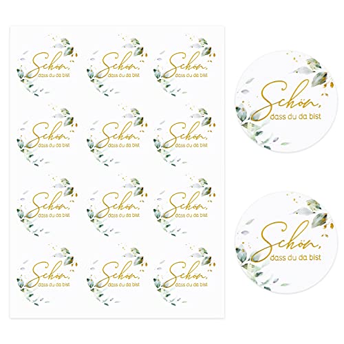 120 Stk 4cm Schön dass du da bist Sticker Eukalyptus, Hochzeit Party Aufkleber Rund Selbstklebend Kindergeburtstag Deko für Geburtstag Taufe Kommunion Konfirmation (Eukalyptusblätter) von GEBETTER