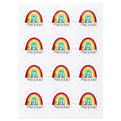 120 Stk 4cm Schön dass du da bist Aufkleber Rund Selbstklebend Sticker Hochzeit Gastgeschenke Deko für Geburtstag Taufe Kommunion Konfirmation (Regenbogen) von GEBETTER