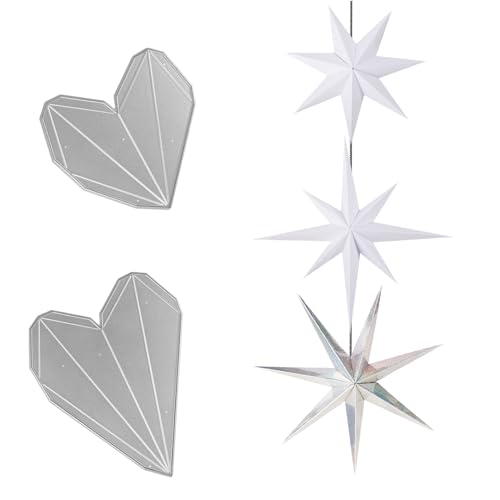 2 Stück Faltstern Stanzschablonen Weihnachten Metall weihnachtssterne DIY Stanzschablone Prägeschablonen Stanzformen Schablonen Fenster Dekoration Advent Christmas (20cm + 13,5cm) von GEBETTER