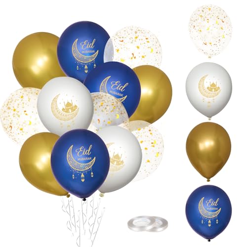 24 Stück Eid Mubarak Luftballons Ramadan Latexballons Stern Mond Deko Set Helium Konfetti Latex Ballons Dekoration Geschenk für Männer Frauen Feier Party (4 Motive) von GEBETTER