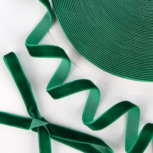 25 Yard Samt Geschenkband 1cm breit Schleifenband Dekoband zum Basteln Band Weihnachten Samtband Stoffband Ribbon für Geburtstag Hochzeit Weihnachtsdeko Hochzeitsdeko (Grün) von GEBETTER
