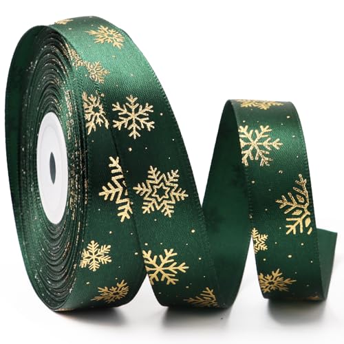 25 Yard Weihnachtsband 2cm breit Geschenkband Satinband Schleifenband Dekoband zum Basteln Band Weihnachten Stoffband Ribbon für Geschenk Weihnachtsbaum Dekoration Weihnachtsdeko (Grün -Schneeflocken) 25 Yard Weihnachtsband 2cm breit Geschenkband Satinband Schleifenband Dekoband zum Basteln Band Weihnachten Stoffband Ribbon für Geschenk Weihnachtsbaum Dekoration Weihnachtsdeko (Grün -Schneeflocken) von GEBETTER