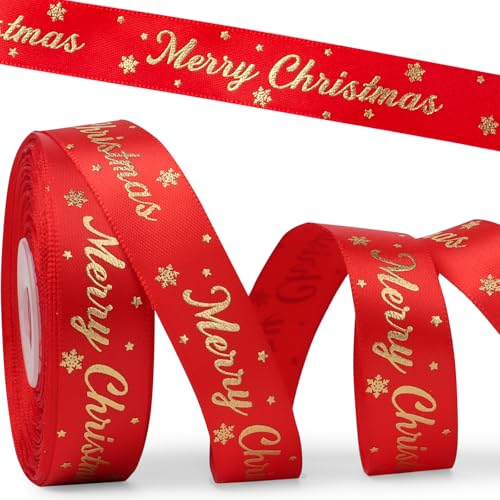 25 Yard Weihnachtsband 2cm breit Geschenkband Satinband Schleifenband Dekoband zum Basteln Band Weihnachten Stoffband Ribbon für Geschenk Weihnachtsbaum Dekoration Weihnachtsdeko (Rot~MerryChristmas) 25 Yard Weihnachtsband 2cm breit Geschenkband Satinband Schleifenband Dekoband zum Basteln Band Weihnachten Stoffband Ribbon für Geschenk Weihnachtsbaum Dekoration Weihnachtsdeko (Rot~MerryChristmas) von GEBETTER