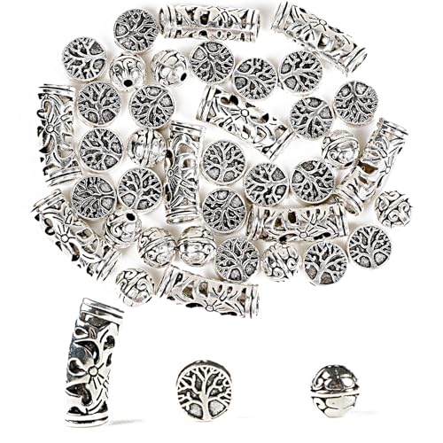 GEBETTER 40 Stück 3 Stile Zwischenperlen Metallperlen Antik Silber Metall Spacer Perlen zum Basteln Bastelperlen Set zum Auffädeln für DIY Schmuck Armbänder Schmuckherstellung Schmuckzubehör von GEBETTER