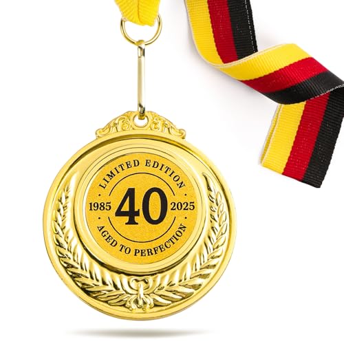 40. Geburtstag Geschenk Medaillen aus Metall Goldmedaillen Deko mit schwarz rot goldenem Band für Mann Frau Erwachsene als Mitgebsel (LIMITED EDITION 40 1985-2025) von GEBETTER