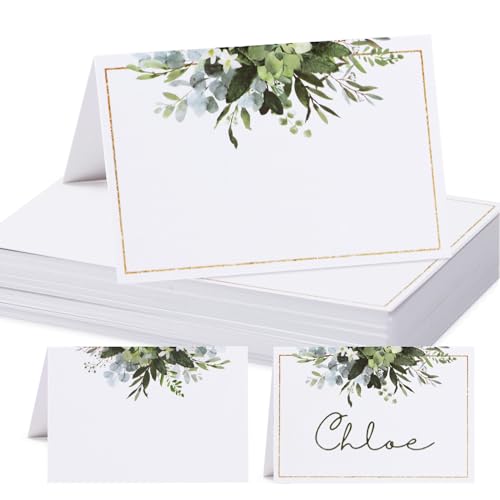50 Stück Tischkarten Hochzeit Geburtstag 85x55 mm Blätter Tischdekoration Namenskarten zum selbst Beschriften Namensschild Platzkarten für Kommunion Taufe Silvester Neujahr Feier (Weiß A) von GEBETTER