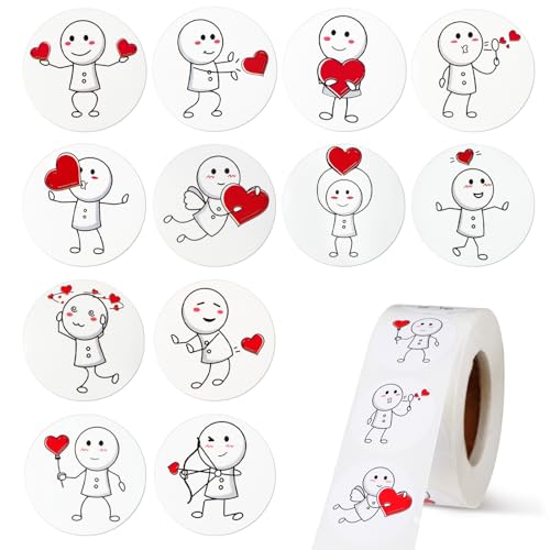 500 Stk 12 Muster Valentinstag Aufkleber Herz Strichmännchen Liebe Selbstklebend Stickers Kinder Hochzeit Deko Liebesaufkleber für Geschenk Jubiläum Geschenktüten Scrapbook Laptop Notizbuch von GEBETTER