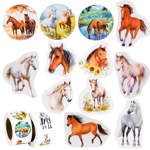 500 Stück 12 Stile Pferde Aufkleber für Kinder Horse Sticker Basteln Selbstklebend Deko für Kindergeburtstag Flasche Laptop Album Party Mitgebsel Geschenke Jugendweihe Junge Mädchen von GEBETTER