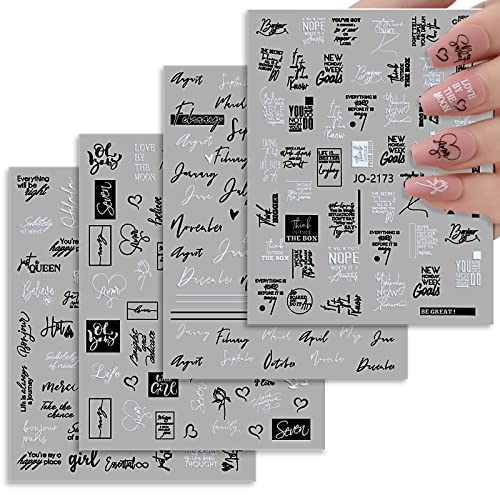 6 Blatt Nagelsticker Selbstklebend Abstrakt Buchstaben Gesicht Schwarz Weiß Nagel Sticker Nagelaufkleber Nail Art Aufkleber Maniküre Zubehör DIY für Weihnachten Nagelkunst Dekoration Nageldesign von GEBETTER