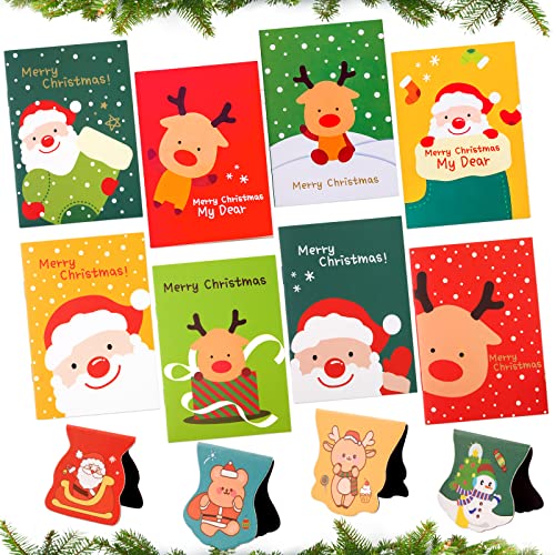 8 Stk Mini Weihnachten Notizblöcke + 4 Stk magnetische Lesezeichen Tragbare Tasche Pocket Notebooks Weihnachtsmann Schneemann Rentier Muster Tagebuch Notizbuch Party für Kinder Mädchen Jungen von GEBETTER