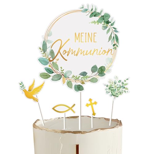 9 Stück Kommunion Kuchendekoration Taube Fisch Kreuzen Tortendeko Cake Topper Tortenaufsätze Geschenke Muffin Tortentopper für Jungen und Mädchen Erstkommunion Party deko (Meine Kommunion) von GEBETTER