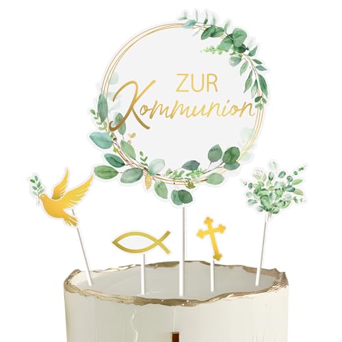 9 Stück Kommunion Kuchendekoration Taube Fisch Kreuzen Tortendeko Cake Topper Tortenaufsätze Geschenke Muffin Tortentopper für Jungen und Mädchen Erstkommunion Party deko (Zur Kommunion) von GEBETTER