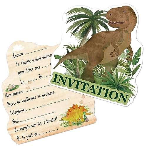 Französisch 12 Dinosaurier Einladungskarten zum Kindergeburtstag 14 x 14 cm Geburtstag Party Einladung Einschulung für Mädchen und Jungen Geburtstagseinladungen Kinder Geburtstagsfeier Kinderparty von GEBETTER