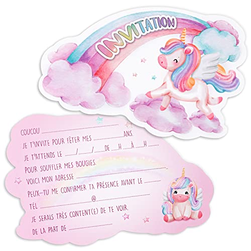 Französisch 12 Einhorn Regenbogen Einladungskarten zum Kindergeburtstag 14x9 cm Geburtstag Party Einladung Einschulung für Mädchen Jungen Geburtstagseinladungen Kinder Geburtstagsfeier Kinderparty von GEBETTER