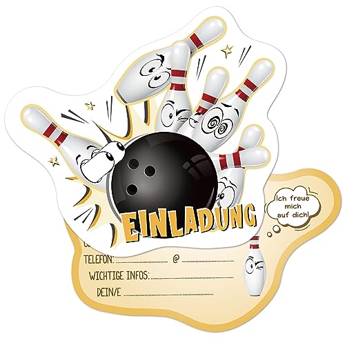 GEBETTER 12 Bowling Einladungskarten Kindergeburtstag 14,5 x 13,7 cm Einladung zum Kinder Geburtstag Party Mitgebsel für Jungen und Mädchen Geburtstagsfeier Kinderparty Geburtstagseinladungen von GEBETTER