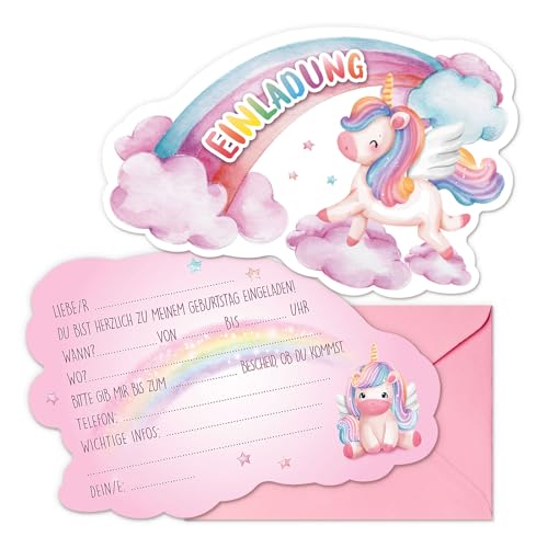 GEBETTER 12 Einhorn Regenbogen Einladungskarten zum Kindergeburtstag 14 x 9 cm Geburtstag Party Einladung Einschulung für Mädchen und Jungen Geburtstagseinladungen Kinder Geburtstagsfeier Kinderparty von GEBETTER